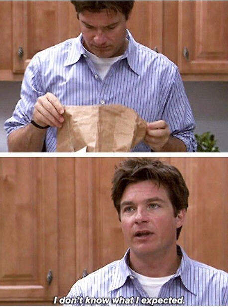 Michael Bluth looks in a paper bag and says "I don't know what I expected"